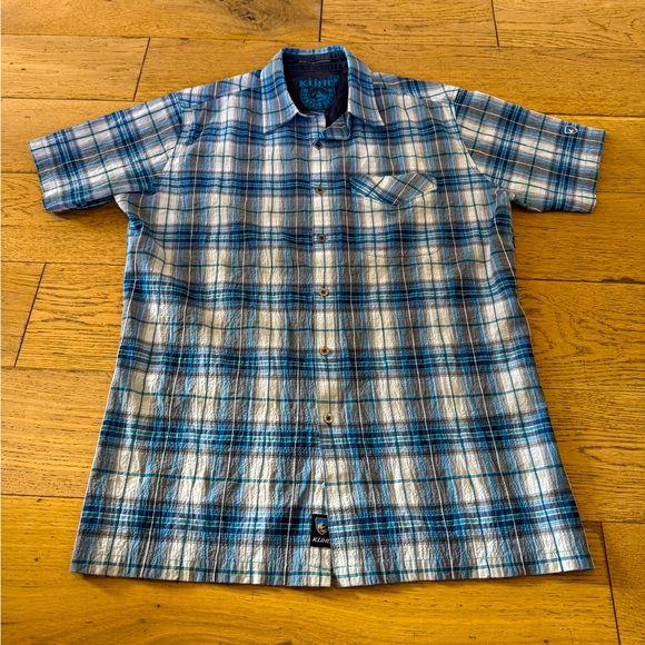 Kuhl White‎ Blue Gray Plaid Men's Short Sleeve Shirt Size Medium - Picture 1 of 10
